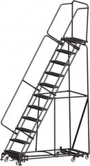 Ballymore - 143" 11 Step Rolling Warehouse Ladder - Lock Step Rolling Safety Ladder, 450 Lb Capacity, 110" Platform Height, 32" Base Width x 80" Base Depth, Perforated Tread - A1 Tooling