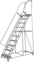 Ballymore - 133" 10 Step Rolling Warehouse Ladder - Lock Step Rolling Safety Ladder, 450 Lb Capacity, 100" Platform Height, 32" Base Width x 74" Base Depth, Perforated Tread - A1 Tooling