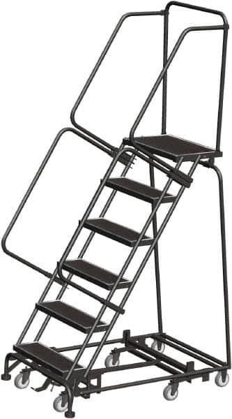 Ballymore - 93" 6 Step Rolling Warehouse Ladder - Lock Step Rolling Safety Ladder, 450 Lb Capacity, 60" Platform Height, 32" Base Width x 49" Base Depth, Perforated Tread - A1 Tooling