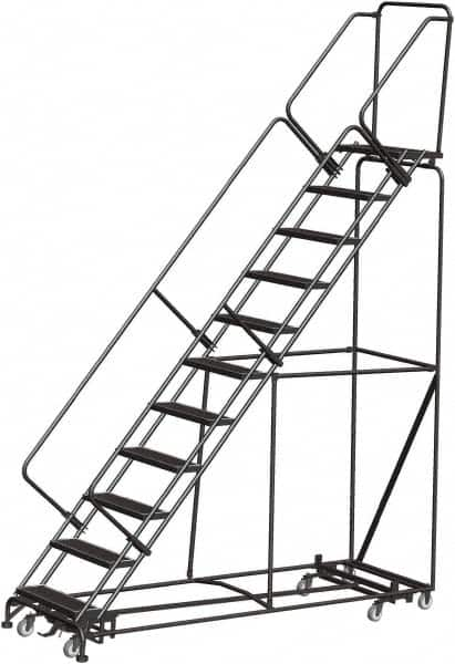 Ballymore - 143" 11 Step Rolling Warehouse Ladder - Lock Step Rolling Safety Ladder, 450 Lb Capacity, 110" Platform Height, 32" Base Width x 98" Base Depth, Perforated Tread - A1 Tooling