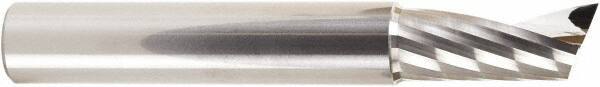 Amana Tool - 1/2" Cutting Diam x 1-1/8" Length of Cut, 1 Flute, Upcut Spiral Router Bit - Uncoated, Right Hand Cut, Solid Carbide, 3-1/2" OAL x 1/2" Shank Diam, 20° Helix Angle - A1 Tooling