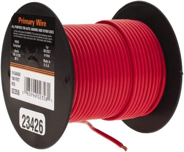 EastPenn - 16 AWG Automotive Plastic Insulated, Single Conductor Wire - 100' Long, Red - A1 Tooling