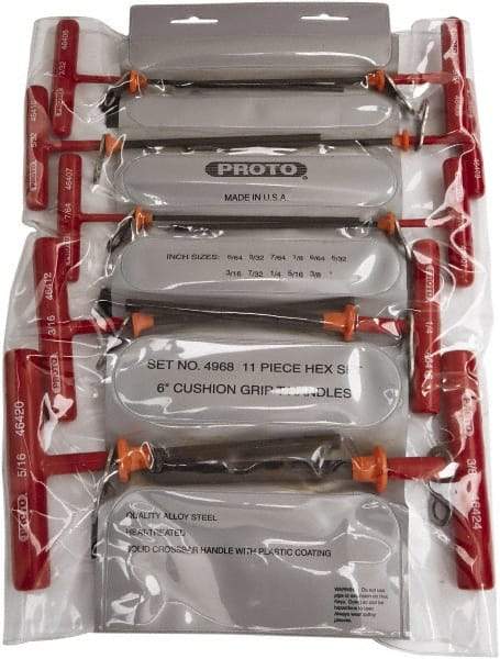 Proto - 11 Piece T-Handle Cushion Grip Tethered Hex Key Set - Hex Range 5/64 to 3/8" - A1 Tooling