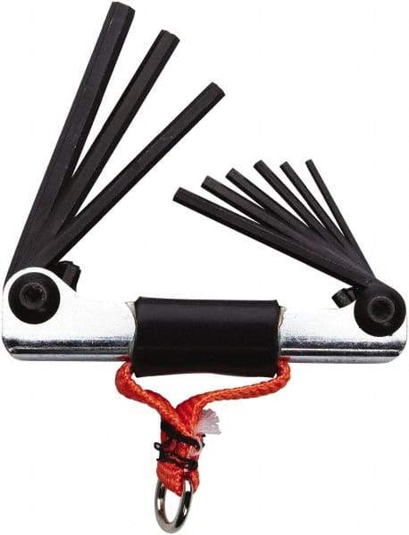 Proto - 9 Piece Fold-Up Tethered Hex Key Set - Hex Range 5/64 to 1/4", Steel - A1 Tooling