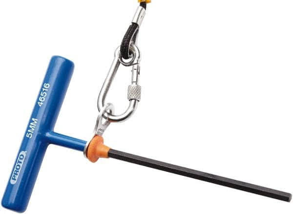 Proto - 5mm Hex, Tethered T-Handle Cushion Grip, Hex Key - 6" OAL, Alloy Steel, Metric System of Measurement - A1 Tooling