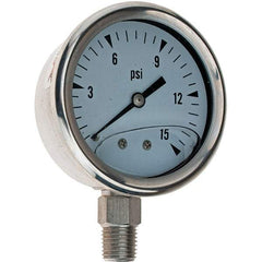 Value Collection - 2-1/2" Dial, 1/4 Thread, 0-15 Scale Range, Pressure Gauge - A1 Tooling