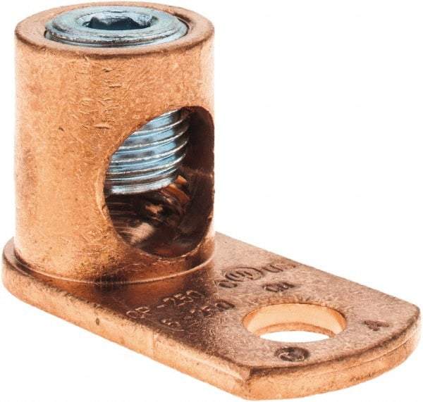 Made in USA - 6 AWG Noninsulated Crimp Connection Square Ring Terminal - 3/8" Stud, 1-31/32" OAL x 15/16" Wide, Copper Alloy Contact - A1 Tooling