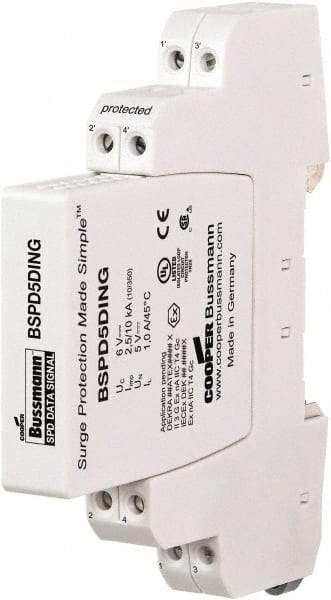 Cooper Bussmann - 4 Pole, 1 Phase, 90mm Long x 12mm Wide x 71.99mm Deep, Hardwired Surge Protector - DIN Rail Mount, 24 V, 23.30 VAC, 33 VDC Operating Voltage, 20 kA Surge Protection - A1 Tooling