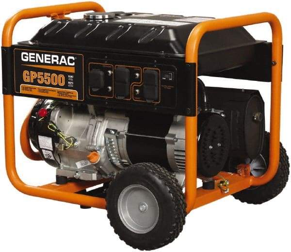 Generac Power - 10 hr Half Load Time, 5.5 kW, Pull Start, Gasoline Portable Power Generator - 7.2 Gal Tank, 28-3/4" Long x 26-3/4" Wide x 25" Deep, 389 cc Engine - A1 Tooling