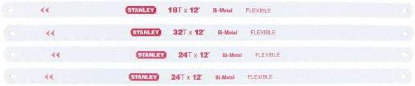 Stanley - 12" Long, 18, 24 and 32 Teeth per Inch, Bi-Metal Hand Hacksaw Blade - Toothed Edge, 1/2" Wide x 0.025" Thick, Flexible - A1 Tooling