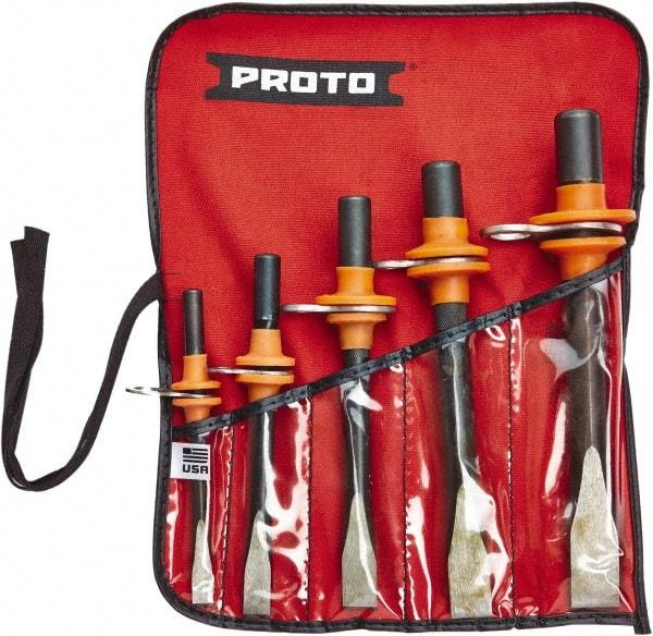 Proto - 5 Piece Tethered Cold Chisel Set - Steel, Sizes Included 5/16 to 5/8" - A1 Tooling