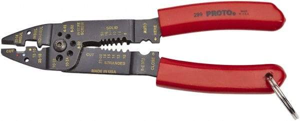 Proto - 22 to 10 AWG Capacity Tethered Wire Stripper/Crimper - 8-1/2" OAL - A1 Tooling