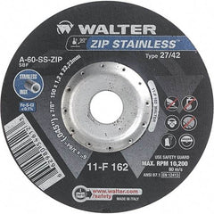 WALTER Surface Technologies - 60 Grit, 6" Wheel Diam, 3/64" Wheel Thickness, 7/8" Arbor Hole, Type 27 Depressed Center Wheel - Aluminum Oxide/Silicon Carbide Blend, Resinoid Bond, 10,200 Max RPM - A1 Tooling