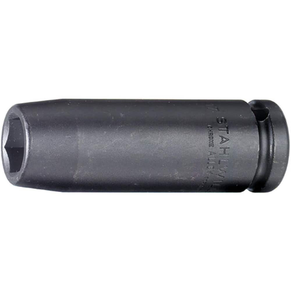 Impact Sockets; Drive Size: 1/2 in; Socket Size (mm): 16; Drive Style: Square; Overall Length (Decimal Inch): 3.3500; Material: Alloy Steel; Finish: Gunmetal; Insulated: No; Non-sparking: No; Deep: Yes; Number Of Points: 6