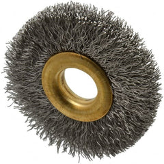 Value Collection - 2" OD, 1/2" Arbor Hole, Crimped Stainless Steel Wheel Brush - 5/16" Face Width, 1/2" Trim Length, 0.007" Filament Diam, 15,000 RPM - A1 Tooling