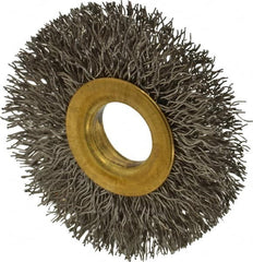 Value Collection - 2" OD, 1/2" Arbor Hole, Crimped Stainless Steel Wheel Brush - 5/16" Face Width, 1/2" Trim Length, 0.012" Filament Diam, 15,000 RPM - A1 Tooling