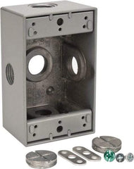 Thomas & Betts - 1 Gang, (5) 1/2" Knockouts, Aluminum Rectangle Outlet Box - 4-1/2" Overall Height x 2-1/2" Overall Width x 2" Overall Depth, Weather Resistant - A1 Tooling