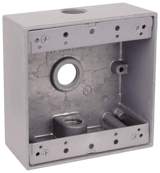 Thomas & Betts - 2 Gang, (3) 3/4" Knockouts, Aluminum Square Outlet Box - 4-9/16" Overall Height x 4-5/8" Overall Width x 2-1/16" Overall Depth, Weather Resistant - A1 Tooling