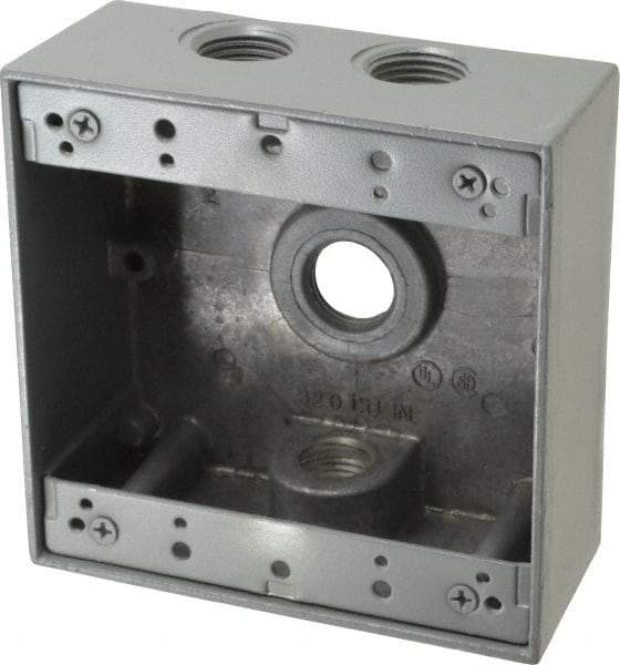 Thomas & Betts - 2 Gang, (4) 1/2" Knockouts, Aluminum Square Outlet Box - 4-9/16" Overall Height x 4-5/8" Overall Width x 2-1/16" Overall Depth, Weather Resistant - A1 Tooling