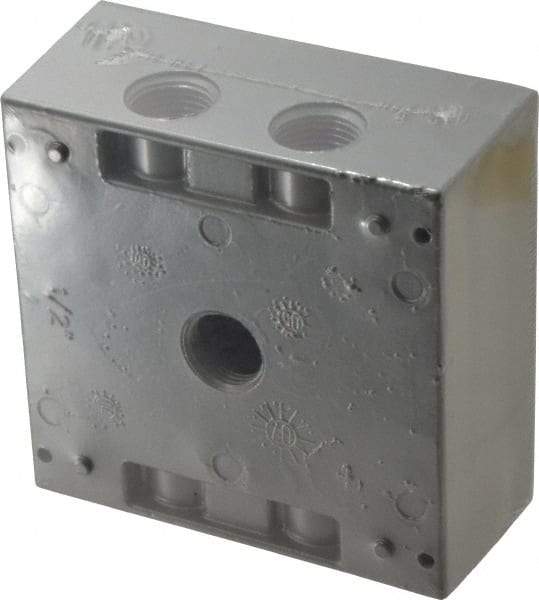 Thomas & Betts - 2 Gang, (5) 1/2" Knockouts, Aluminum Square Outlet Box - 4-9/16" Overall Height x 4-5/8" Overall Width x 2-1/16" Overall Depth, Weather Resistant - A1 Tooling