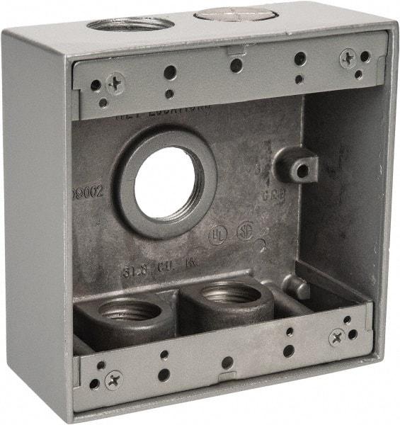 Thomas & Betts - 2 Gang, (5) 3/4" Knockouts, Aluminum Square Outlet Box - 4-9/16" Overall Height x 4-5/8" Overall Width x 2-1/16" Overall Depth, Weather Resistant - A1 Tooling