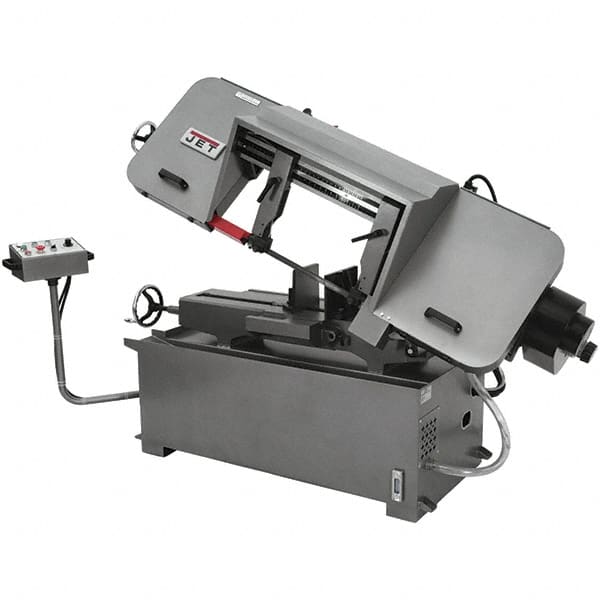 Jet - 10 x 16" Max Capacity, Semi-Automatic Variable Speed Pulley Horizontal Bandsaw - 100 to 350 SFPM Blade Speed, 230/460 Volts, 45°, 2 hp, 3 Phase - A1 Tooling