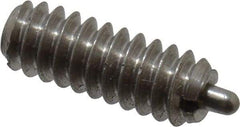 Vlier - 6-32, 3/8" Thread Length, 1/16" Plunger Projection, Stainless Steel Threaded Spring Plunger - 0.044 - 0.045" Max Plunger Diam, 3/8" Plunger Length, 1 Lb Init End Force, 1.6 Lb Final End Force - A1 Tooling