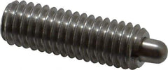 Vlier - 3/8-16, 1-1/8" Thread Length, 3/16" Plunger Projection, Stainless Steel Threaded Spring Plunger - 0.186 - 3/16" Max Plunger Diam, 1-1/8" Plunger Length, 5.5 Lb Init End Force, 14.5 Lb Final End Force - A1 Tooling