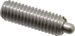 Vlier - 3/8-16, 1-1/8" Thread Length, 3/16" Plunger Projection, Stainless Steel Threaded Spring Plunger - 0.186 - 3/16" Max Plunger Diam, 1-1/8" Plunger Length, 2.8 Lb Init End Force, 7.2 Lb Final End Force - A1 Tooling