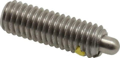 Vlier - 3/8-16, 1-1/8" Thread Length, 3/16" Plunger Projection, Stainless Steel Threaded Spring Plunger - 0.186 - 3/16" Max Plunger Diam, 1-1/8" Plunger Length, 2.8 Lb Init End Force, 7.2 Lb Final End Force - A1 Tooling