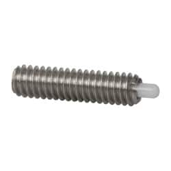 Vlier - 8-32, 5/8" Thread Length, 3/32" Plunger Projection, Stainless Steel Threaded Spring Plunger - 0.068 - 0.07" Max Plunger Diam, 5/8" Plunger Length, 2.7 Lb Init End Force, 7.3 Lb Final End Force - A1 Tooling