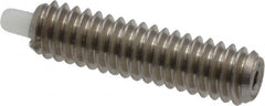 Vlier - 8-32, 5/8" Thread Length, 3/32" Plunger Projection, Stainless Steel Threaded Spring Plunger - 0.068 - 0.07" Max Plunger Diam, 5/8" Plunger Length, 0.7 Lb Init End Force, 2.3 Lb Final End Force - A1 Tooling