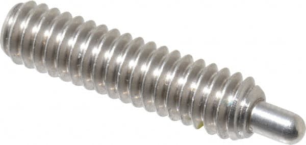 Vlier - 1/4-20, 1" Thread Length, 3/16" Plunger Projection, Stainless Steel Threaded Spring Plunger - 0.117 - 0.118" Max Plunger Diam, 1" Plunger Length, 3 Lb Init End Force, 13 Lb Final End Force, 0.079" Hex - A1 Tooling