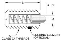 Gibraltar - 8-32, 7/16" Thread Length, 0.052" Plunger Projection, Stainless Steel Threaded Spring Plunger - 0.07" Max Plunger Diam, 0.437" Plunger Length, 0.5 Lb Init End Force, 1.5 Lb Final End Force - A1 Tooling