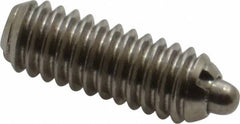 Vlier - 8-32, 7/16" Thread Length, 0.052" Plunger Projection, Stainless Steel Threaded Spring Plunger - 0.07" Max Plunger Diam, 0.437" Plunger Length, 0.5 Lb Init End Force, 1.5 Lb Final End Force - A1 Tooling