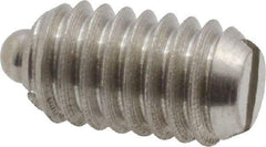 Vlier - 5/16-18, 9/16" Thread Length, 1/12" Plunger Projection, Stainless Steel Threaded Spring Plunger - 0.135" Max Plunger Diam, 0.562" Plunger Length, 3.75 Lb Init End Force, 15.5 Lb Final End Force - A1 Tooling