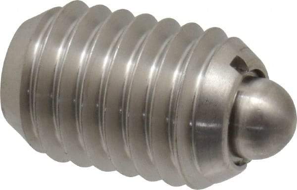 Vlier - 1/2-13, 3/4" Thread Length, 0.151" Plunger Projection, Stainless Steel Threaded Spring Plunger - 1/4" Max Plunger Diam, 0.75" Plunger Length, 5 Lb Init End Force, 28 Lb Final End Force - A1 Tooling