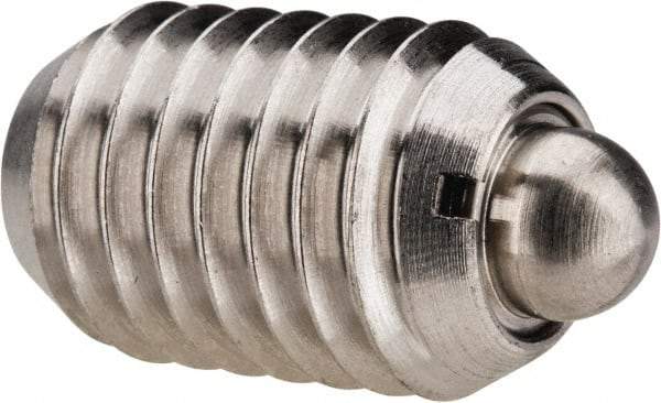 Vlier - 1/2-13, 3/4" Thread Length, 0.151" Plunger Projection, Stainless Steel Threaded Spring Plunger - 1/4" Max Plunger Diam, 0.75" Plunger Length, 1.75 Lb Init End Force, 5.5 Lb Final End Force - A1 Tooling