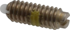 Vlier - 8-32, 7/16" Thread Length, 0.052" Plunger Projection, Stainless Steel Threaded Spring Plunger - 0.07" Max Plunger Diam, 0.437" Plunger Length, 1.5 Lb Init End Force, 4.75 Lb Final End Force - A1 Tooling