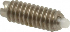 Vlier - 8-32, 7/16" Thread Length, 0.052" Plunger Projection, Stainless Steel Threaded Spring Plunger - 0.07" Max Plunger Diam, 0.437" Plunger Length, 0.5 Lb Init End Force, 1.5 Lb Final End Force - A1 Tooling