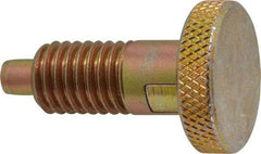 Vlier - 1/2-13, 0.65" Thread Length, 1/4 to 1/4" Max Plunger Diam, 0.5 Lb Init to 4 Lb Final End Force, Locking Knob Handle Plunger - Knurled Knob, 0.9" Length Under Head/Shoulder, 1/4" Plunger Projection - A1 Tooling