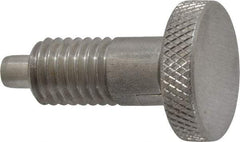 Vlier - 1/2-13, 0.65" Thread Length, 1/4 to 1/4" Max Plunger Diam, 0.5 Lb Init to 4 Lb Final End Force, Locking Knob Handle Plunger - Knurled Knob, 0.9" Length Under Head/Shoulder, 1/4" Plunger Projection - A1 Tooling