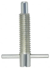 Vlier - 1/4-20 Thread, 1" Body Length, 1/4" Plunger Projection, 0.155" Plunger Diam, Steel, Locking T Handle Plunger - 0.8" Thread Length, 1.13" Handle Length, 1.14" Plunger Length, 1 Lb Initial End Force, 2-1/2 Lb Final End Force, - A1 Tooling