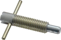 Vlier - 1/2-13 Thread, 2-1/2" Body Length, 1/2" Plunger Projection, 5/16" Plunger Diam, Steel, Locking T Handle Plunger - 1.4" Thread Length, 2" Handle Length, 2" Plunger Length, 2-1/2 Lb Initial End Force, 5 Lb Final End Force, Locking Element - A1 Tooling