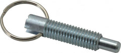 Vlier - 1/2-13, 1.4" Thread Length, 5/16" Plunger Diam, 1/2" Plunger Projection, 2.5 Lb Init to 5 Lb Final End Force, Steel Locking Pull Ring Plunger - 1.4" Len Under Head, 2" Body Len, 1.26" Ring Diam, 2" Plunger Len, 0.6" Head Height - A1 Tooling