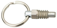 Vlier - 1/2-13, 0.41" Thread Length, 0.31" Plunger Diam, 0.38" Plunger Projection, 1 Lb Init to 4 Lb Final End Force, Stainless Steel Pull Ring Plunger - 0.56" Len Under Head, 0.81" Body Len, 1" Ring Diam, 1.06" Plunger Len, 1/2" Hex, 1/4" Head Height - A1 Tooling