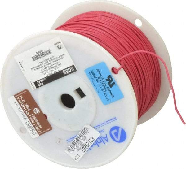 Alpha Wire - 18 AWG, 16 Strand, 305 m OAL, Tinned Copper Hook Up Wire - Red PVC Jacket, 0.079" Diam - A1 Tooling