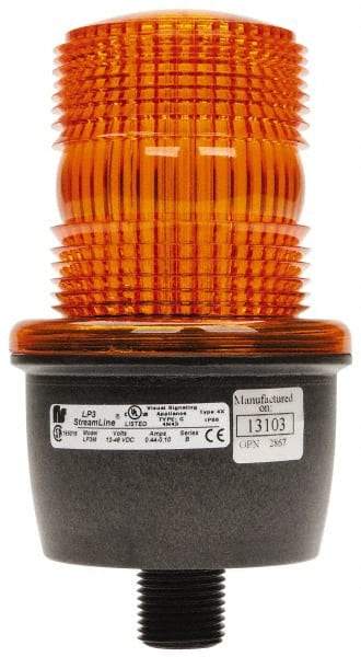 Federal Signal Corp - 12 to 48 VDC, 4X NEMA Rated, Strobe Tube, Amber, Low Profile Mini Strobe Light - 65 to 95 Flashes per min, 1/2 Inch Pipe, 3-1/8 Inch Diameter, 5.8 Inch High, IP66 Ingress Rating, Pipe Mount - A1 Tooling