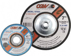 Camel Grinding Wheels - 24 Grit, 5" Wheel Diam, 1/4" Wheel Thickness, 7/8" Arbor Hole, Type 27 Depressed Center Wheel - Coarse Grade, Aluminum Oxide, Resinoid Bond, 12,250 Max RPM - A1 Tooling