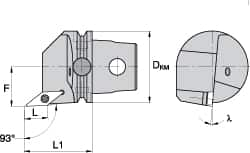 Kennametal - Right Hand Cut, Size KM63, VB.. Insert Compatiblity, External Modular Turning & Profiling Cutting Unit Head - 43mm Ctr to Cutting Edge, 60mm Head Length, Through Coolant, Series Screw-On - A1 Tooling